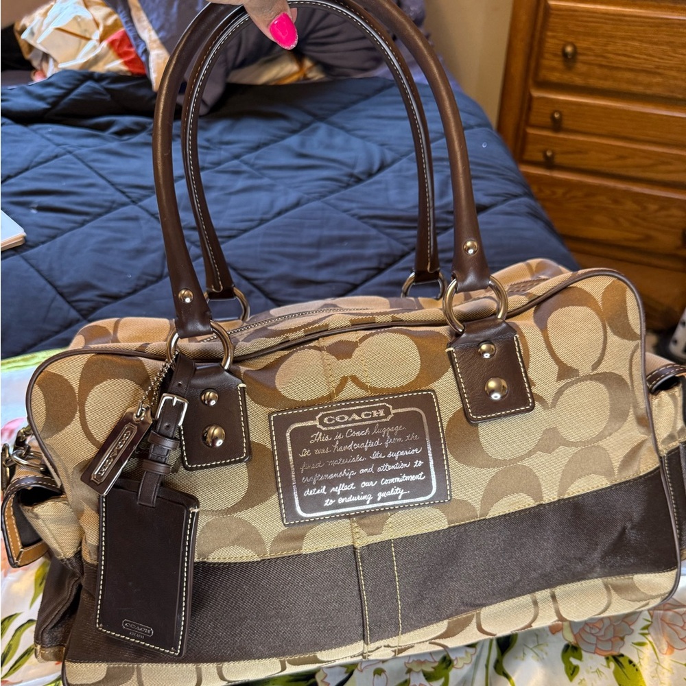 Coach Signature Stripe Boston carry-on luggage bag